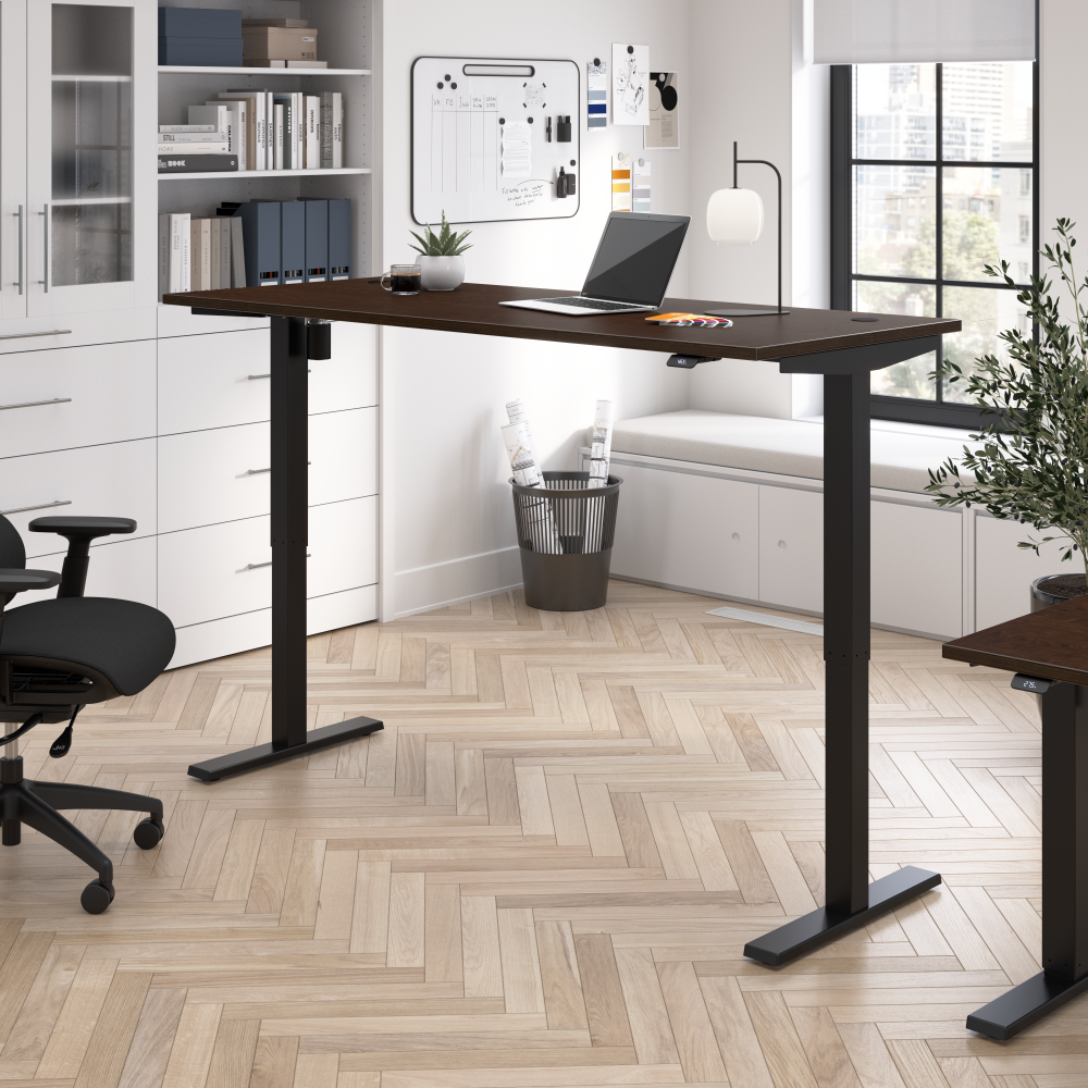 Shop Bush Business Furniture Move 40 Series 72W x 30D Electric Height Adjustable Standing Desk, Image 02, M4S7230MRBK, #color_mocha cherry/black powder coat