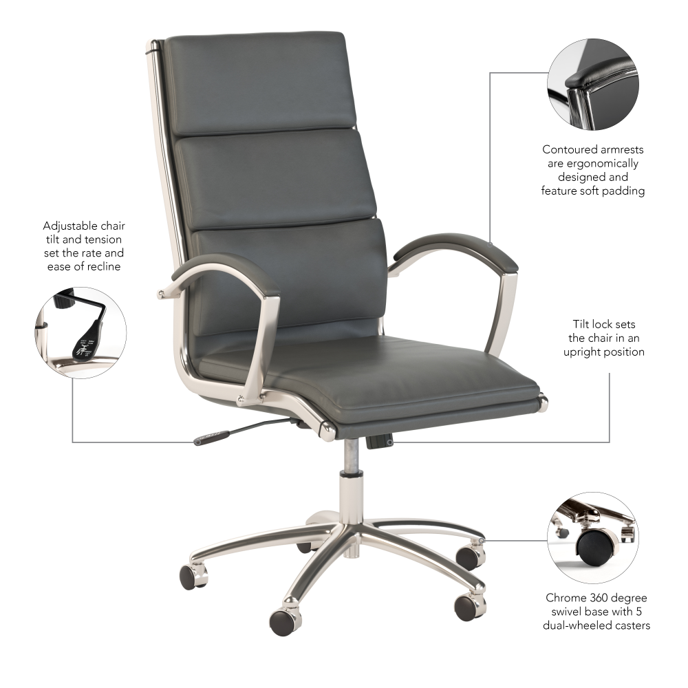 Shop Bush Business Furniture Modelo High Back Leather Executive Office Chair, Image 07, CH1701DGL-03, #color_dark gray leather