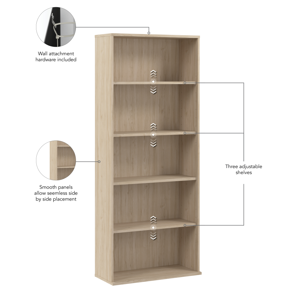 Shop Bush Business Furniture Hustle Tall 5 Shelf Bookcase, Image 06, HUB230NE, #color_natural elm