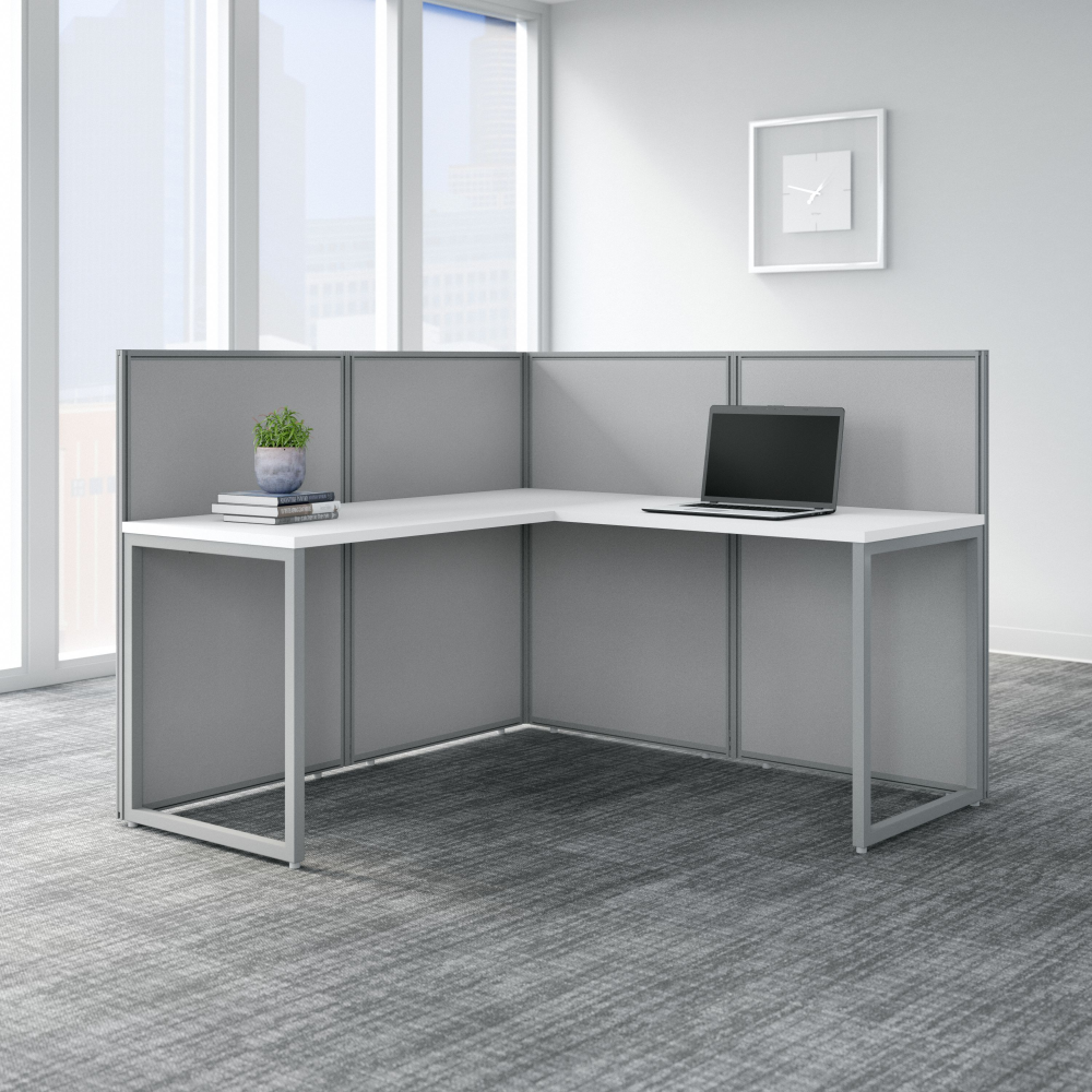 Shop Bush Business Furniture Easy Office 60W L Shaped Cubicle Desk Workstation with 45H Panels, Image 02, EOD360WH-03K, #color_pure white/silver gray fabric