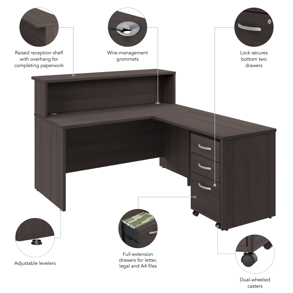Shop Bush Business Furniture Arrive 60W x 72D L Shaped Reception Desk with Shelf and Mobile File Cabinet, Image 08, ARV004SG, #color_storm gray