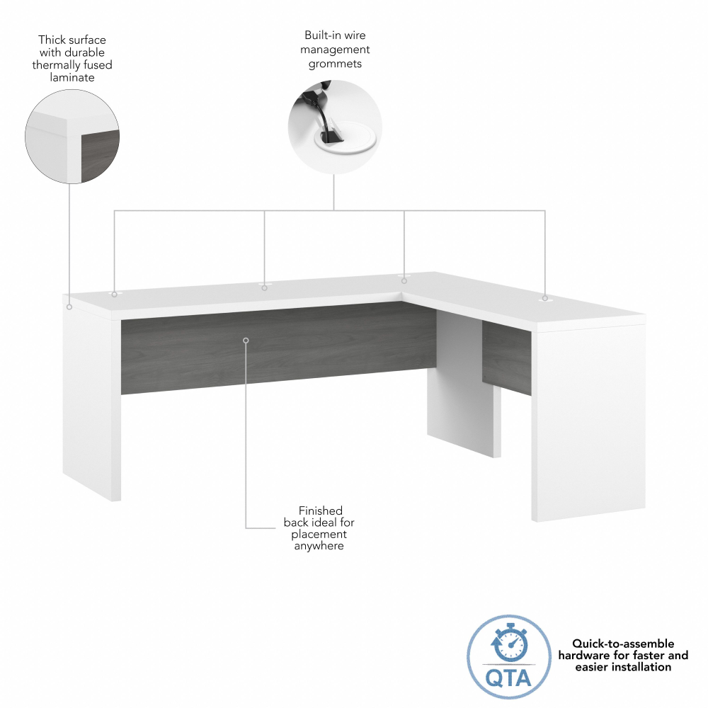 Shop Bush Business Furniture Echo 72W L Shaped Computer Desk, Image 06, ECH054WHMG, #color_pure white/modern gray