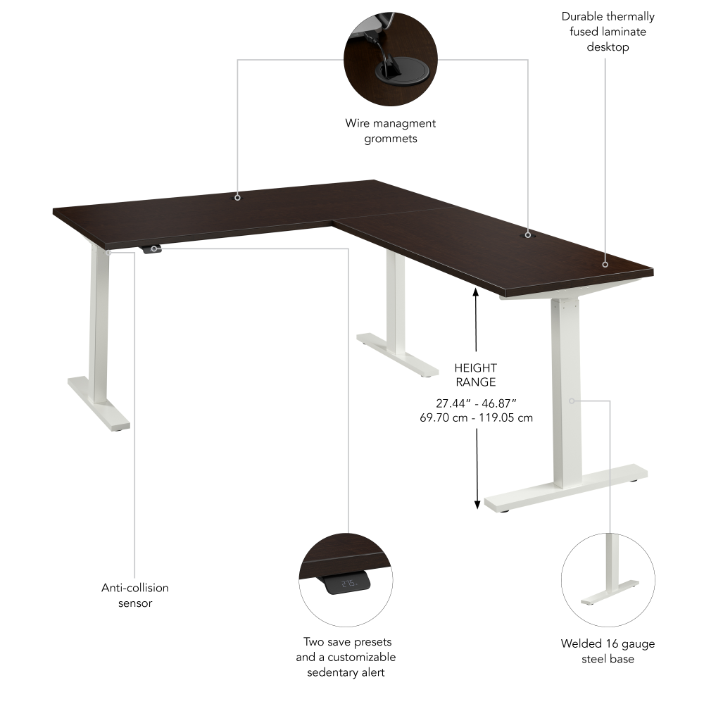 Shop Bush Business Furniture Move 60 Series 60W Height Adjustable L Shaped Standing Desk, Image 06, M6SL6078MRWK, #color_mocha cherry/white powder coat
