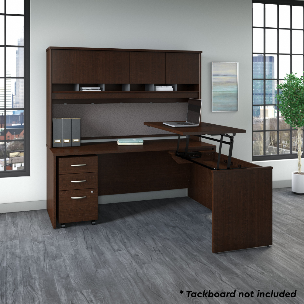 Shop Bush Business Furniture Series C 72W x 30D 3 Position Sit to Stand L Shaped Desk with Hutch and Mobile File Cabinet, Image 02, SRC124MRSU, #color_mocha cherry