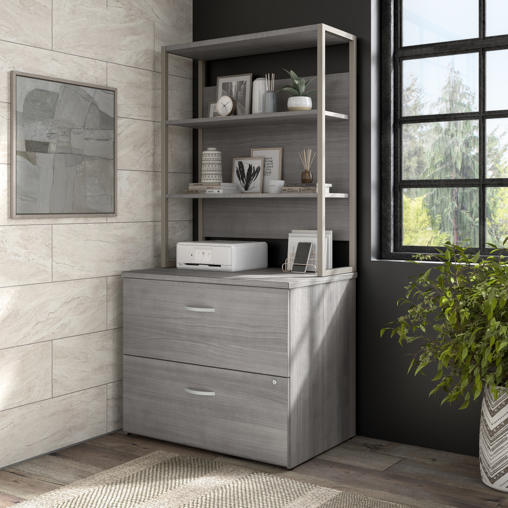 Shop Bush Business Furniture Hybrid 2 Drawer Lateral File Cabinet with Shelves, Image 02, HYB018PGSU, #color_platinum gray