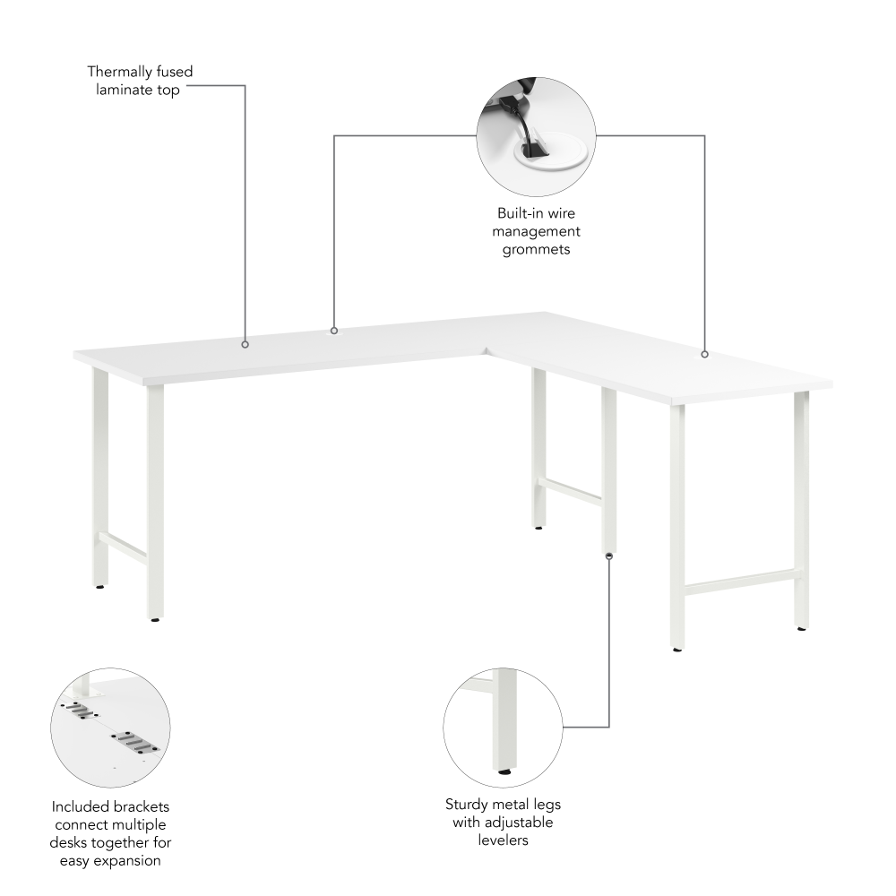 Shop Bush Business Furniture Hustle 72W x 24D L Shaped Computer Desk with Metal Legs, Image 07, HUS002WH, #color_white