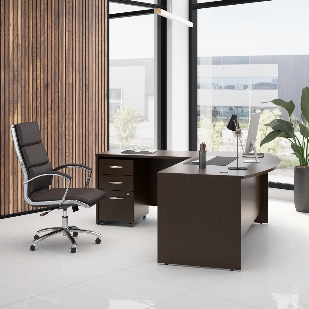 Shop Bush Business Furniture Series C 72W Bow Front L Shaped Desk with 42W Return and Mobile File Cabinet, Image 02, SRC167MRSU, #color_mocha cherry