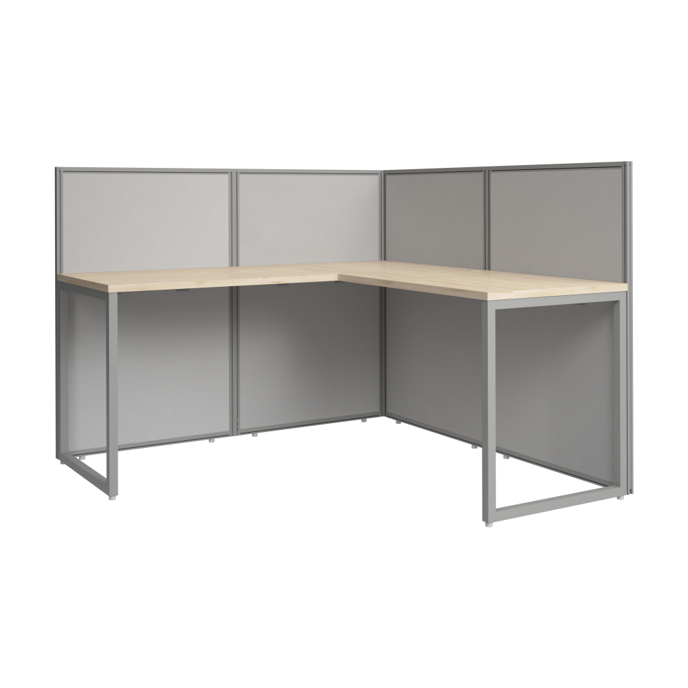 Shop Bush Business Furniture Easy Office 60-inch L Shaped Cubicle Desk with Low Panels, Image 01, EOD360NE-03K, #color_natural elm/silver gray fabric