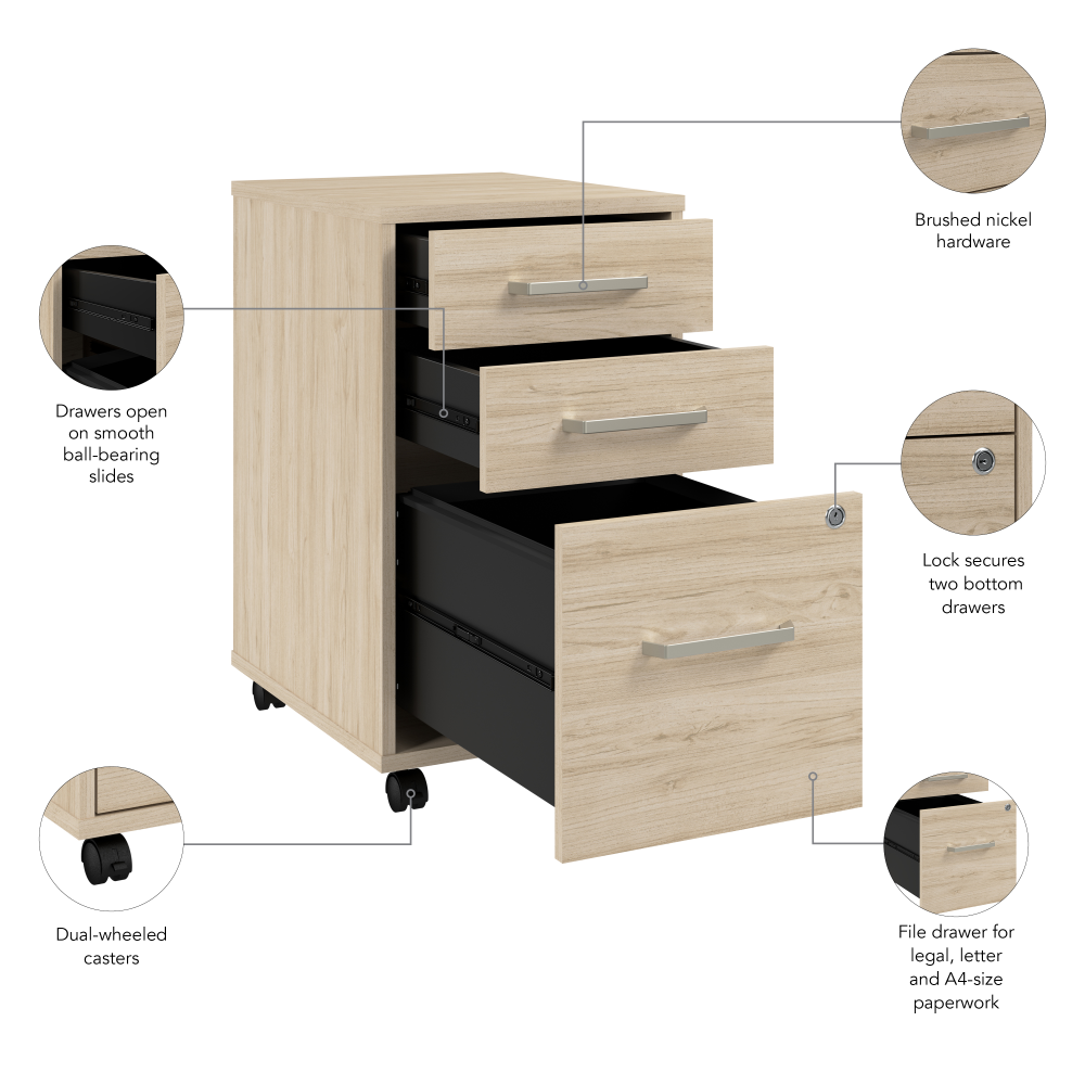 Shop Bush Business Furniture Vista 3 Drawer Mobile File Cabinet, Image 06, VSF116NESU, #color_natural elm