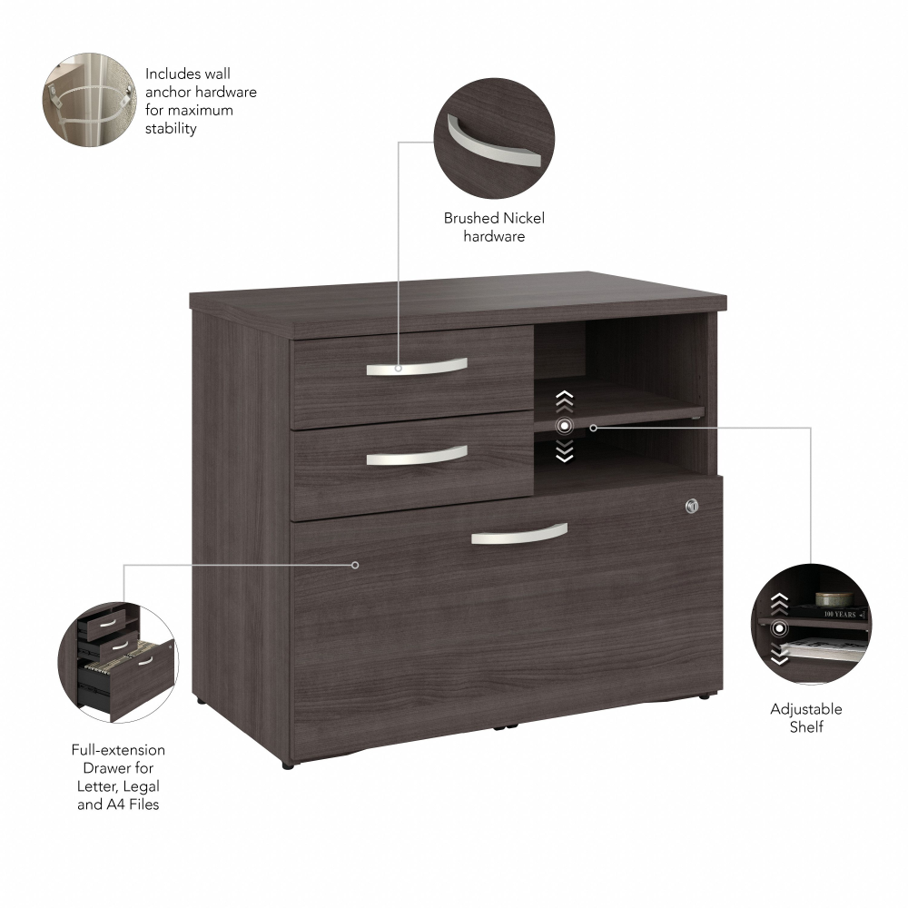 Shop Bush Business Furniture Hybrid Office Storage Cabinet with Drawers and Shelves, Image 07, HYF130SGSU-Z, #color_storm gray