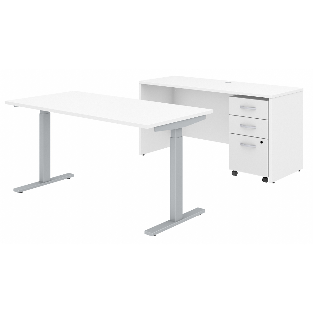 Shop Bush Business Furniture Studio C 60W x 30D Height Adjustable Standing Desk, Credenza and Mobile File Cabinet, Image 01, STC017WHSU, #color_white