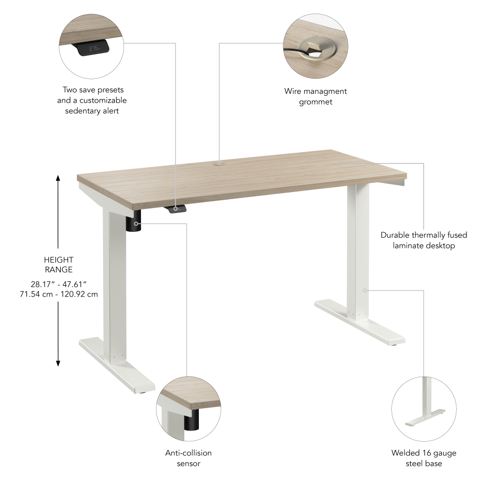 Shop Bush Business Furniture Move 40 Series 48W x 24D Electric Height Adjustable Standing Desk, Image 06, M4S4824NEWK, #color_natural elm/white powder coat