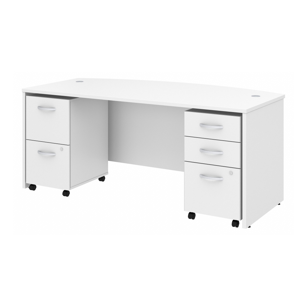 Shop Bush Business Furniture Studio C 72W x 36D Bow Front Desk with Mobile File Cabinets, Image 01, STC012WHSU, #color_white