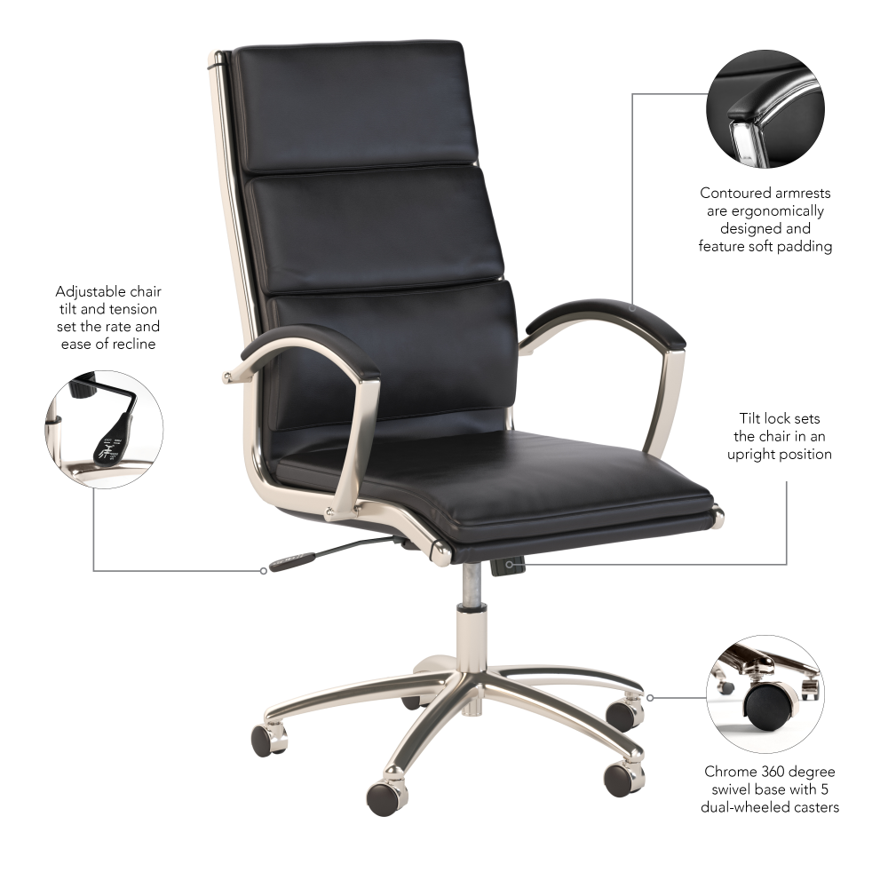 Shop Bush Business Furniture Modelo High Back Leather Executive Office Chair, Image 07, CH1701BLL-03, #color_black leather