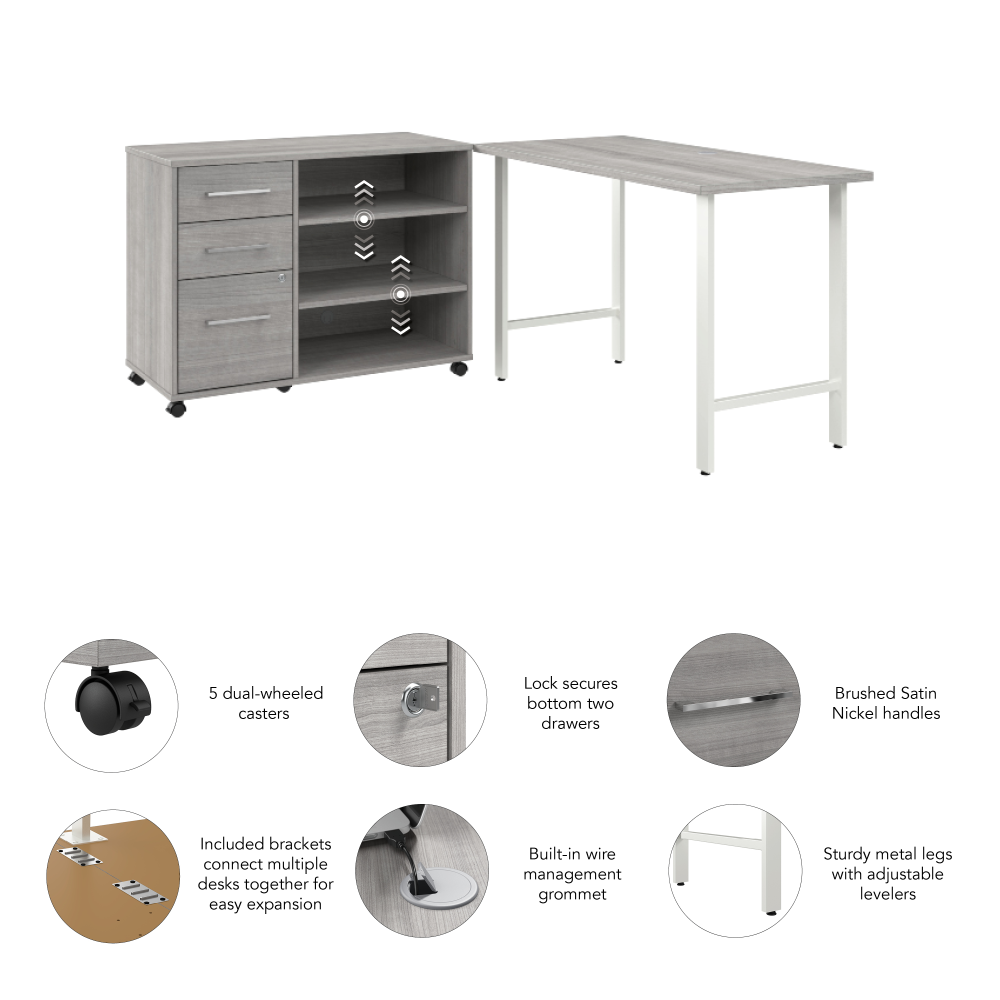 Shop Bush Business Furniture Hustle 48W x 24D Computer Desk and Storage Cabinet with Drawers and Shelves, Image 04, HUS007PG, #color_platinum gray