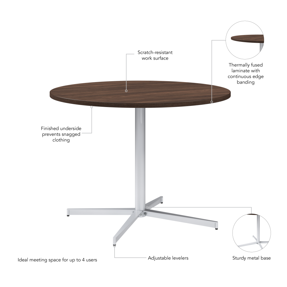 Shop Bush Business Furniture 42-inch Round Conference Table with Metal Base, Image 05, 99XTB42RBW, #color_black walnut/cool gray metallic
