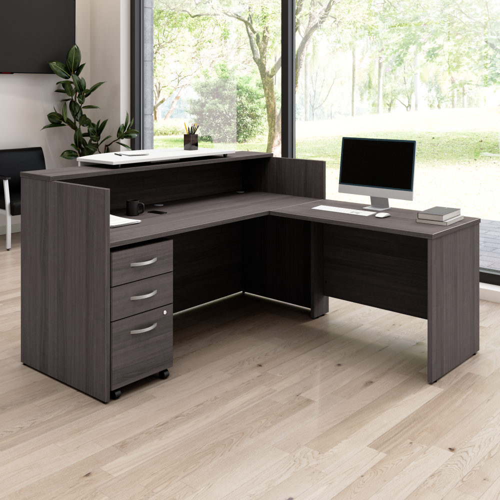 Shop Bush Business Furniture Arrive 72W x 72D L Shaped Reception Desk with Counter and Mobile File Cabinet, Image 02, ARV010SG, #color_storm gray