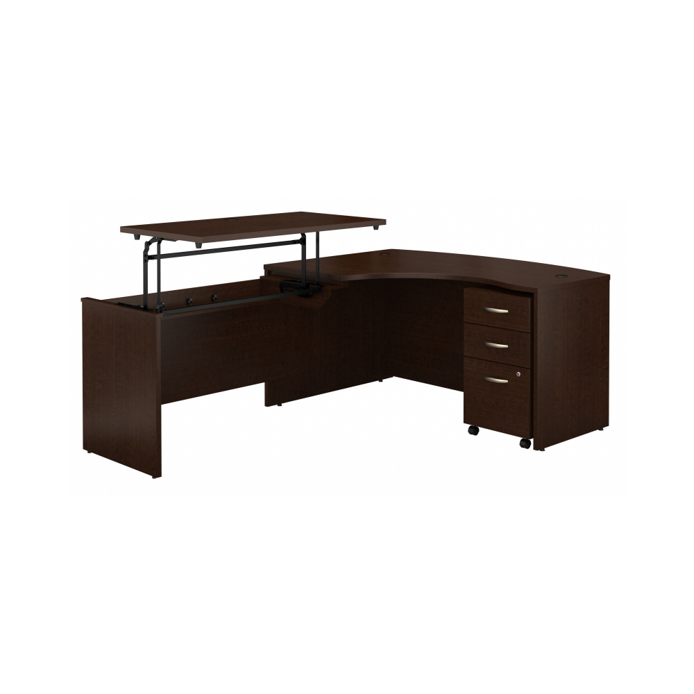 Shop Bush Business Furniture Series C 60W x 43D Left Hand 3 Position Sit to Stand L Shaped Desk with Mobile File Cabinet, Image 01, SRC127MRSU, #color_mocha cherry