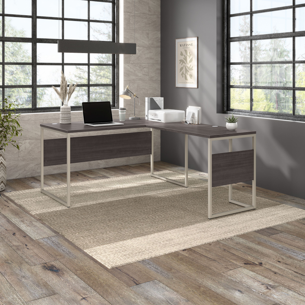 Shop Bush Business Furniture Hybrid 60W x 30D L Shaped Table Desk with Metal Legs, Image 02, HYB027SG, #color_storm gray