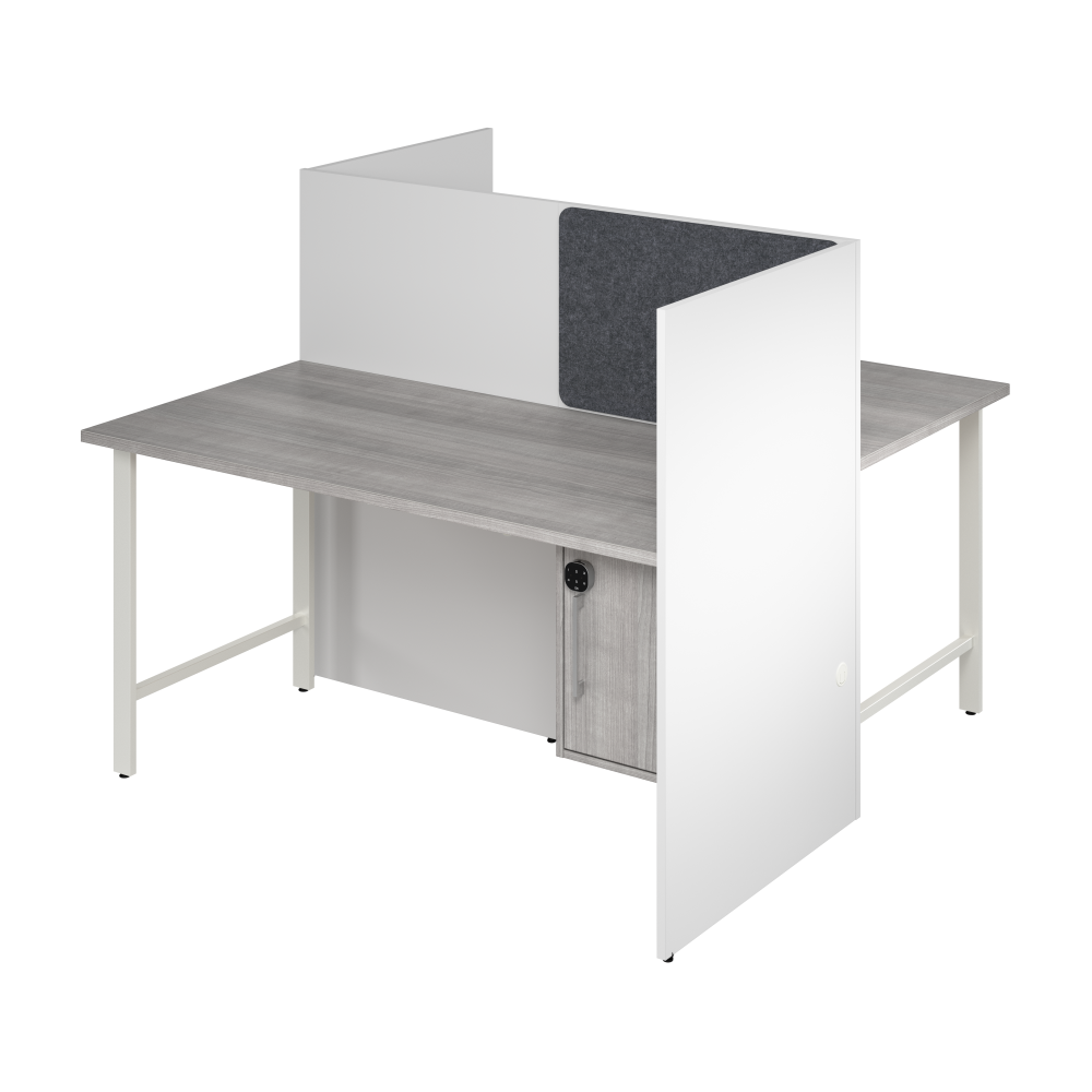 Shop Bush Business Furniture Hustle 60-inch 2 Person Office Cubicles with Locking Storage Cabinet, Image 01, HUS032WHPG, #color_white/platinum gray