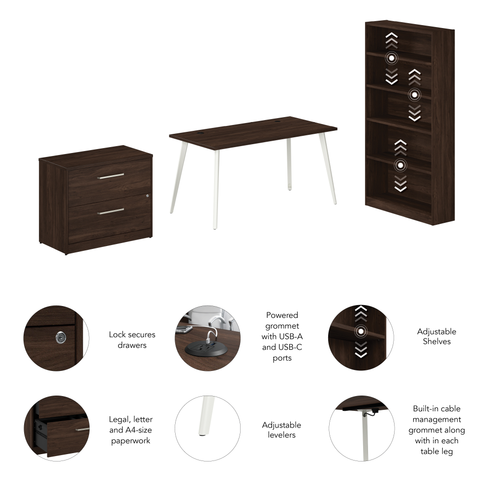Shop Bush Business Furniture Vista 60W Desk with Splayed Metal Legs, Lateral File Cabinet, and Bookcase, Image 06, VST012BWSU, #color_black walnut