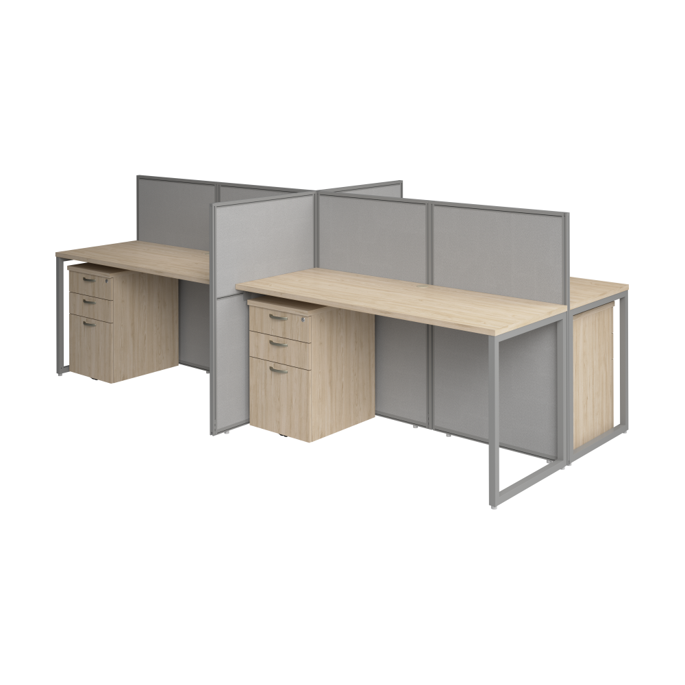 Shop Bush Business Furniture Easy Office 60-inch 4 Person Cubicle Desk with Drawers and Low Panels, Image 01, EOD660SNE-03K, #color_natural elm/silver gray fabric