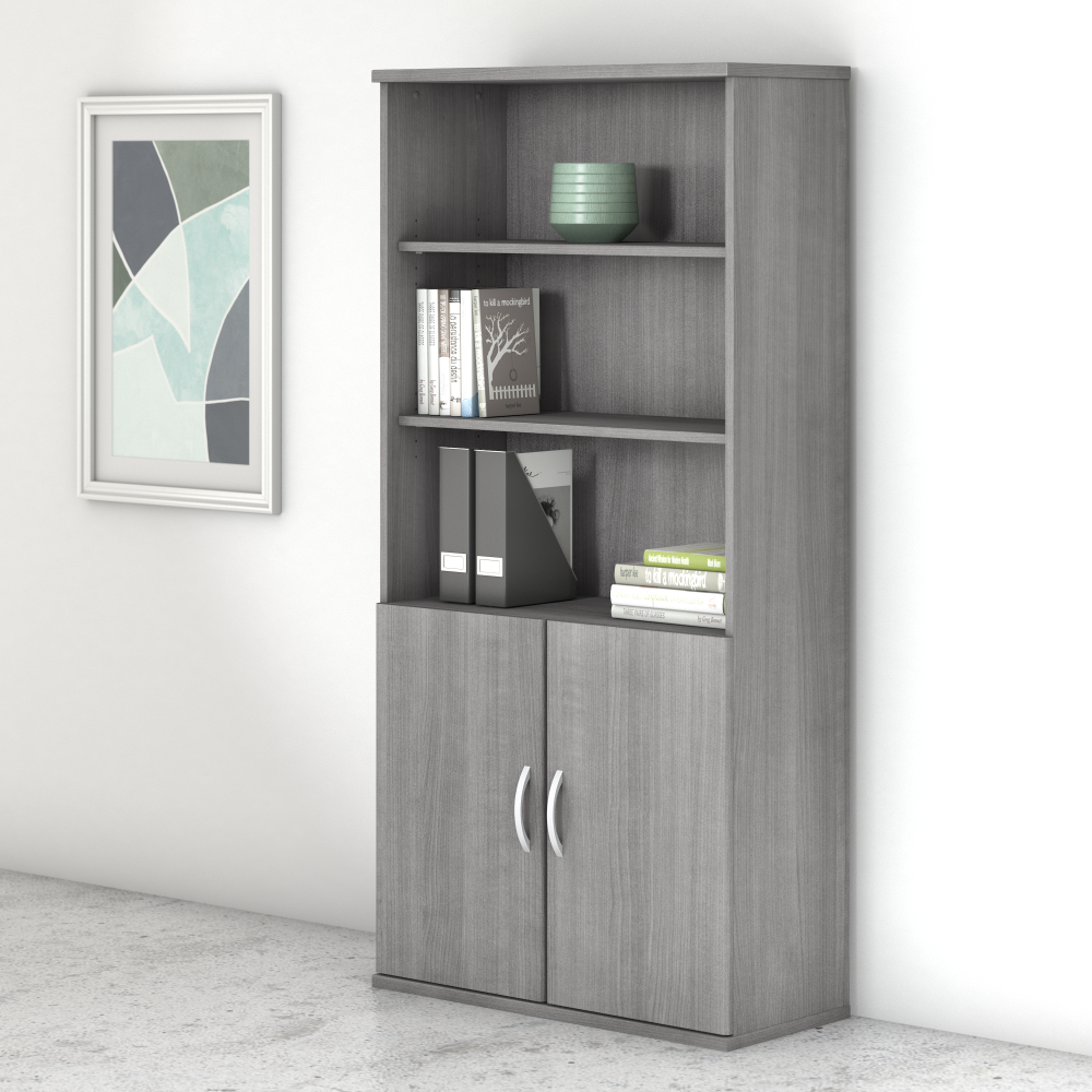 Shop Bush Business Furniture Studio C Tall 5 Shelf Bookcase with Doors, Image 02, STC015PG, #color_platinum gray