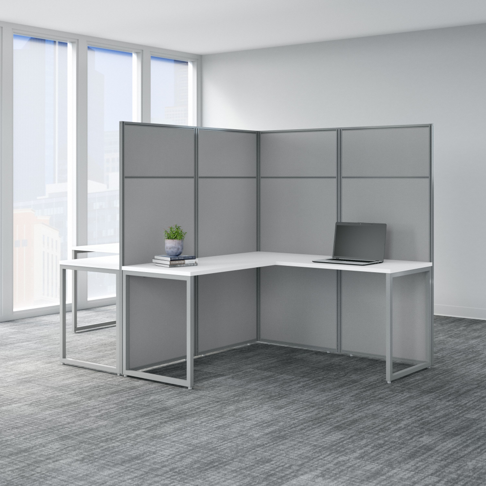 Shop Bush Business Furniture Easy Office 60W 2 Person L Shaped Cubicle Desk Workstation with 66H Panels, Image 02, EODH560WH-03K, #color_pure white/silver gray fabric