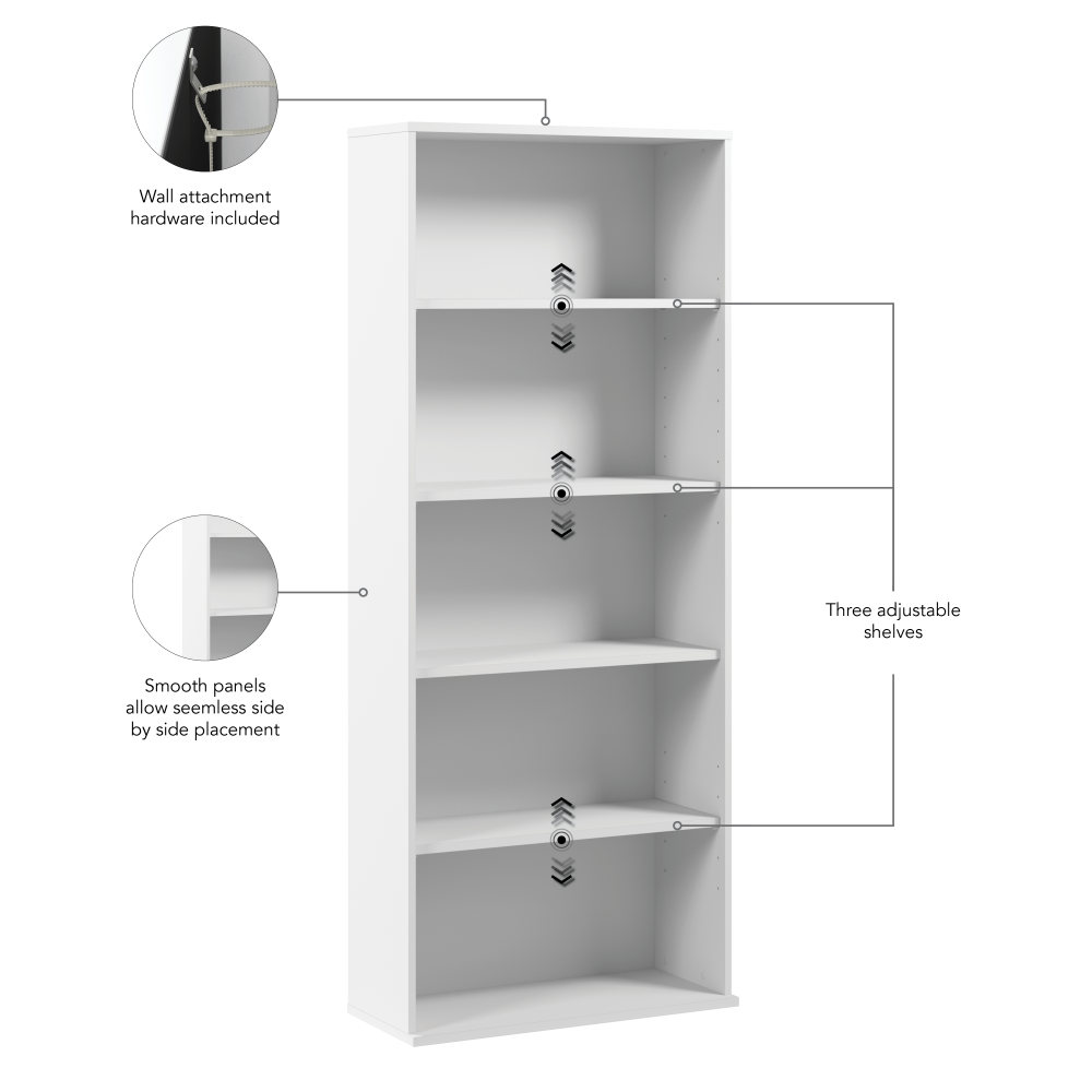 Shop Bush Business Furniture Hustle Tall 5 Shelf Bookcase, Image 06, HUB230WH, #color_white