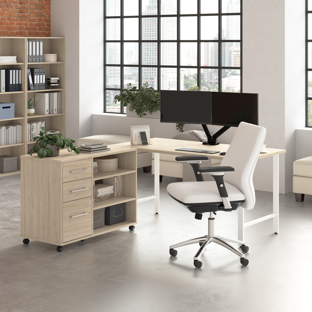 Shop Bush Business Furniture Hustle 60W x 30D Computer Desk and Storage Cabinet with Drawers and Shelves, Image 02, HUS009NE, #color_natural elm