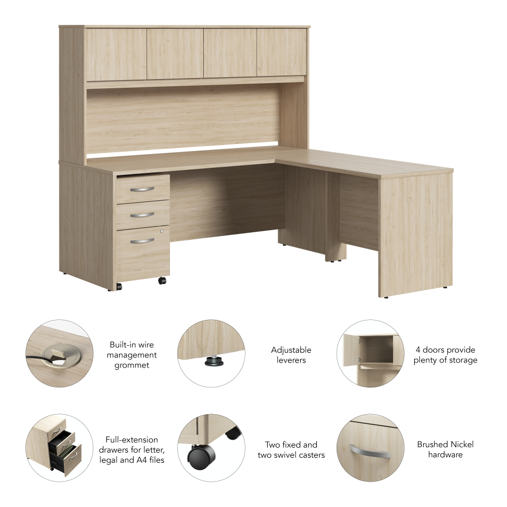 Shop Bush Business Furniture Studio C 72W x 30D L Shaped Desk with Hutch and Mobile File Cabinet, Image 06, STC006NESU, #color_natural elm