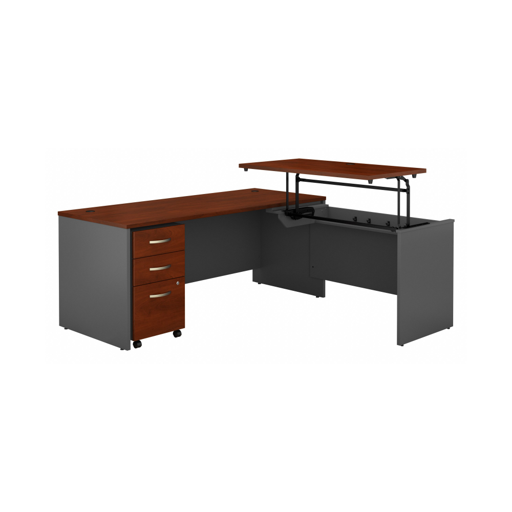 Shop Bush Business Furniture Series C 72W x 30D 3 Position Sit to Stand L Shaped Desk with Mobile File Cabinet, Image 01, SRC125HCSU, #color_hansen cherry/graphite gray