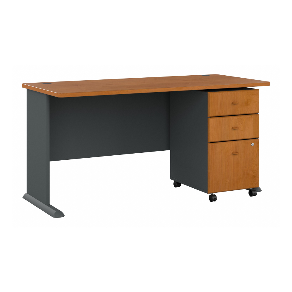 Shop Bush Business Furniture Series A 60W Desk with Mobile File Cabinet, Image 01, SRA003NCSU, #color_natural cherry/slate