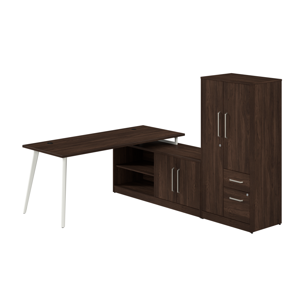 Shop Bush Business Furniture Vista 72W L Shaped Desk with Metal Legs, Low Storage Cabinet, and Wardrobe, Image 01, VST009BW, #color_black walnut
