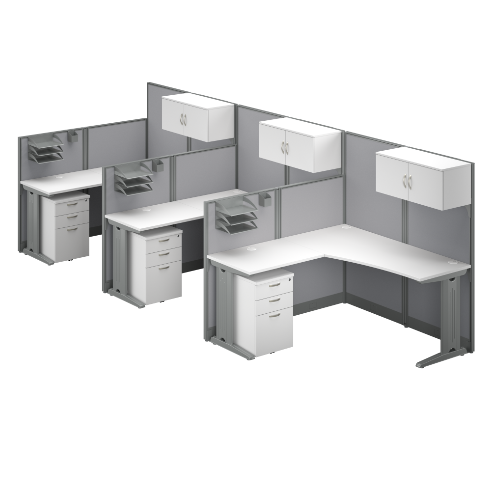 Shop Bush Business Furniture Office in an Hour 3 Person L Shaped Cubicle Desks with Storage, Drawers, and Organizers, Image 01, OIAH006WH, #color_pure white