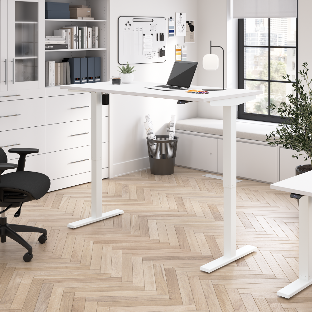 Shop Bush Business Furniture Move 40 Series 60W x 30D Electric Height Adjustable Standing Desk, Image 02, M4S6030WHWK, #color_white/white powder coat