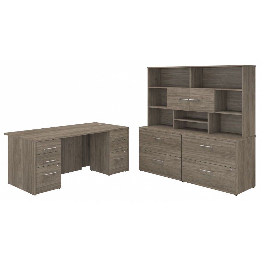 Shop Bush Business Furniture Office 500 72W x 36D Executive Desk with Drawers, Lateral File Cabinets and Hutch, Image 01, OF5001MHSU, #color_modern hickory