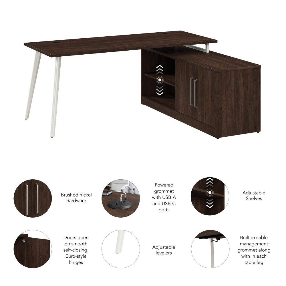 Shop Bush Business Furniture Vista 72W L Shaped Desk with Splayed Metal Legs and Low Storage Cabinet, Image 06, VST005BW, #color_black walnut