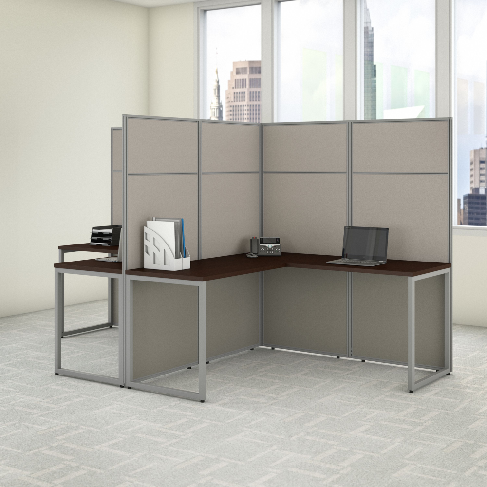 Shop Bush Business Furniture Easy Office 60W 2 Person L Shaped Cubicle Desk Workstation with 66H Panels, Image 02, EODH560MR-03K, #color_mocha cherry