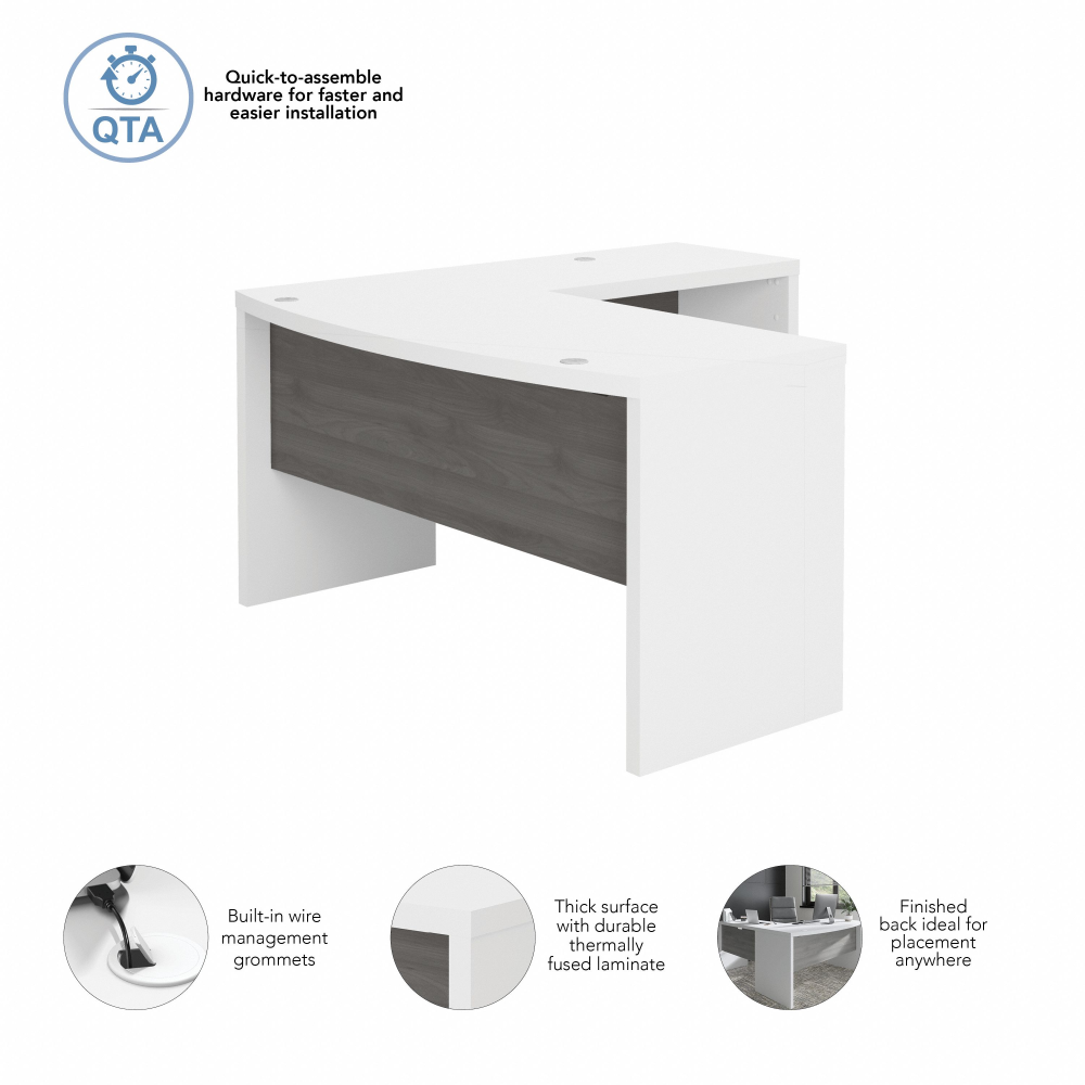 Shop Bush Business Furniture Echo L Shaped Bow Front Desk, Image 06, ECH025WHMG, #color_pure white/modern gray