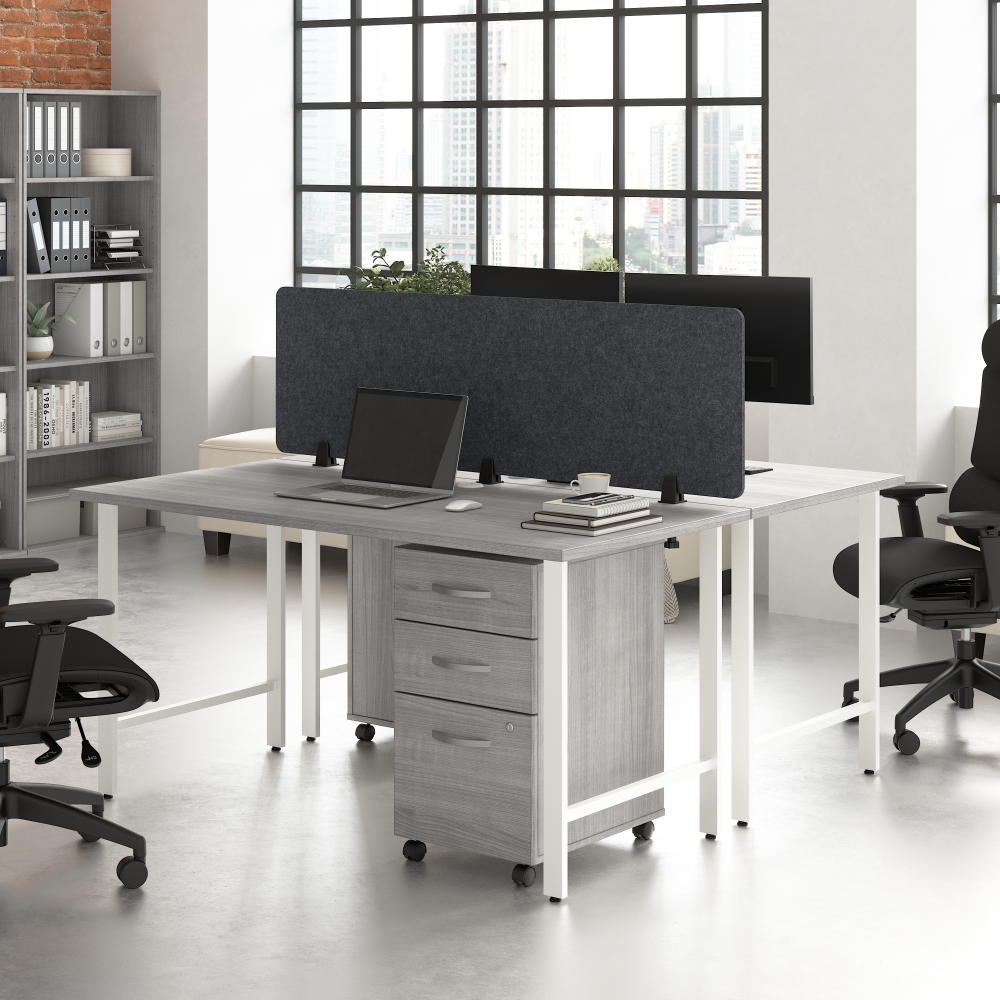 Shop Bush Business Furniture Hustle 2 Person Computer Desk with Mobile File Cabinets, Power Grommets, and Privacy Screen, Image 02, HUS014PGSU, #color_platinum gray