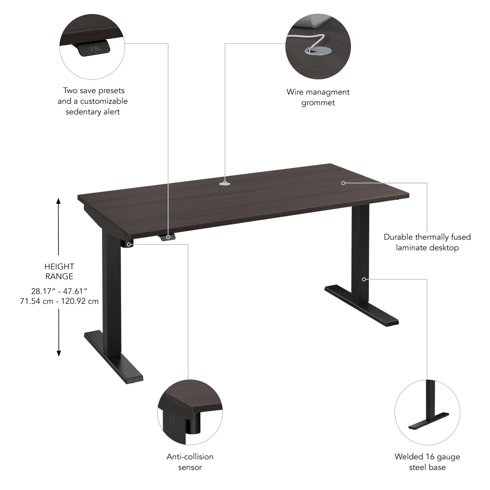 Shop Bush Business Furniture Move 40 Series 60W x 30D Electric Height Adjustable Standing Desk, Image 06, M4S6030SGBK, #color_storm gray/black powder coat