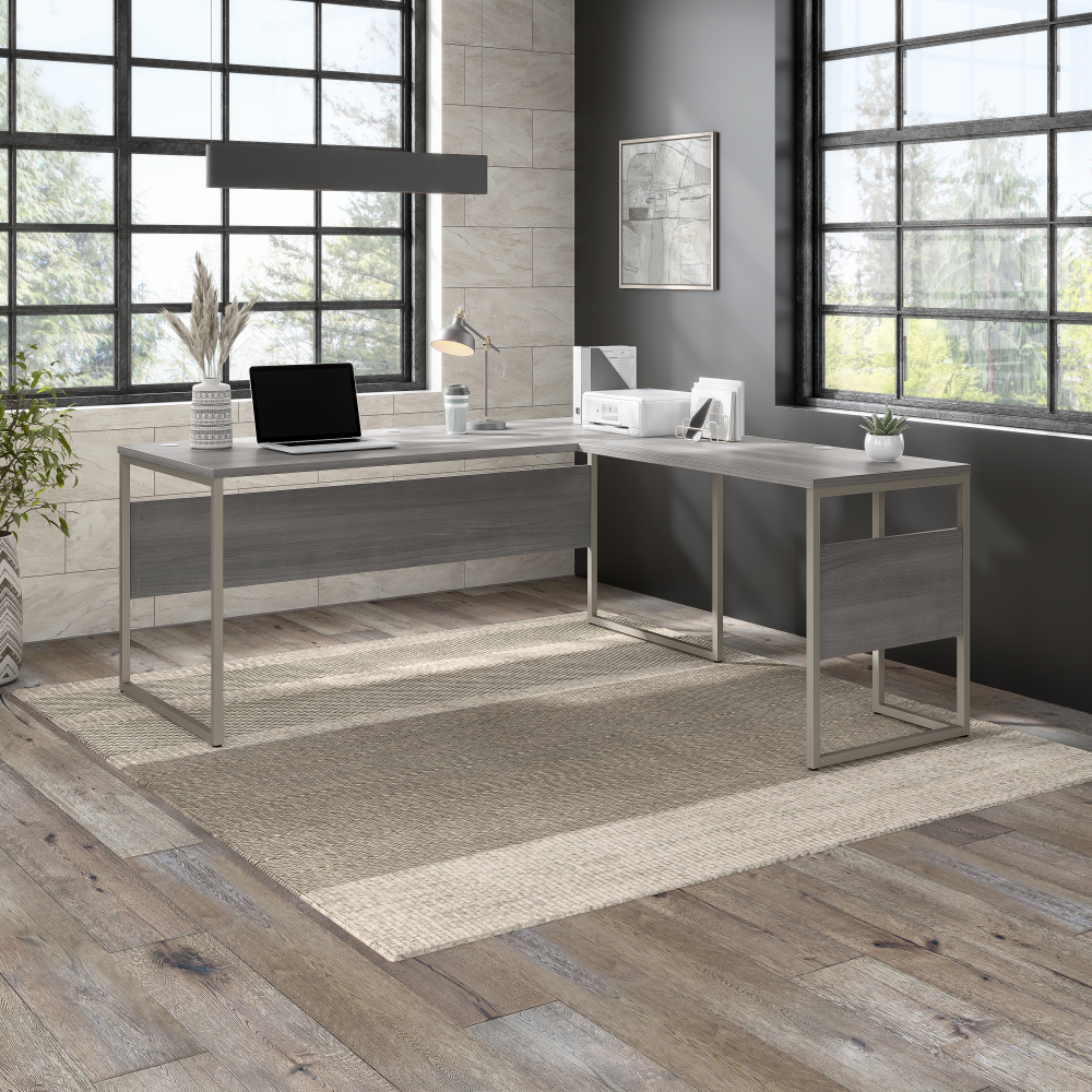 Shop Bush Business Furniture Hybrid 72W x 30D L Shaped Table Desk with Metal Legs, Image 02, HYB026PG, #color_platinum gray