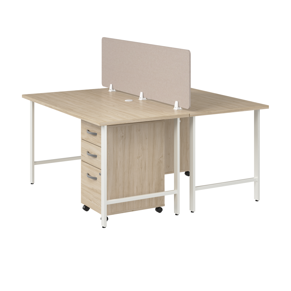 Shop Bush Business Furniture Hustle 2 Person Computer Desk with Mobile File Cabinets, Power Grommets, and Privacy Screen, Image 01, HUS014NESU, #color_natural elm