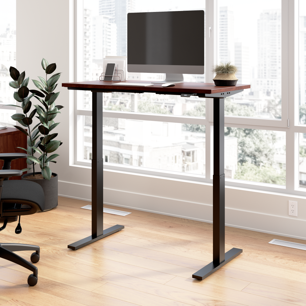 Shop Bush Business Furniture Move 60 Series 48W x 24D Electric Height Adjustable Standing Desk, Image 02, M6S4824HCBK, #color_hansen cherry/black powder coat