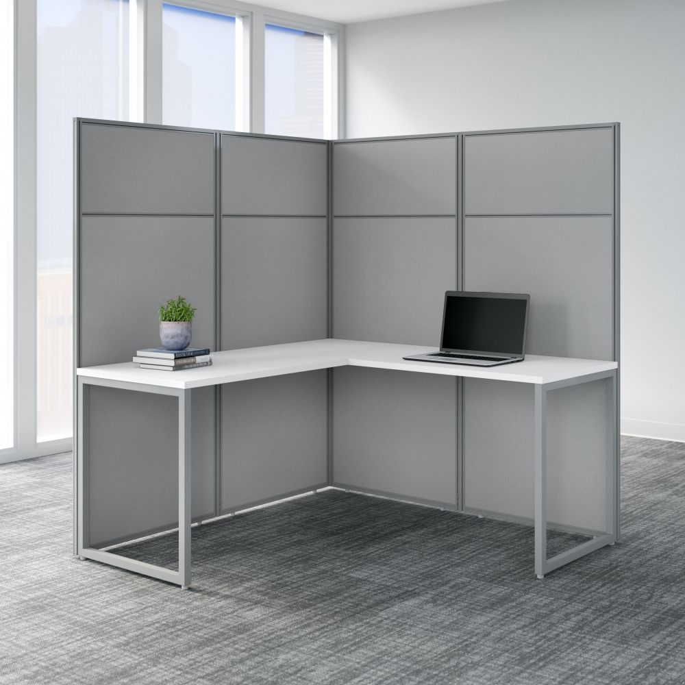 Shop Bush Business Furniture Easy Office 60W L Shaped Cubicle Desk Workstation with 66H Panels, Image 02, EODH360WH-03K, #color_pure white/silver gray fabric