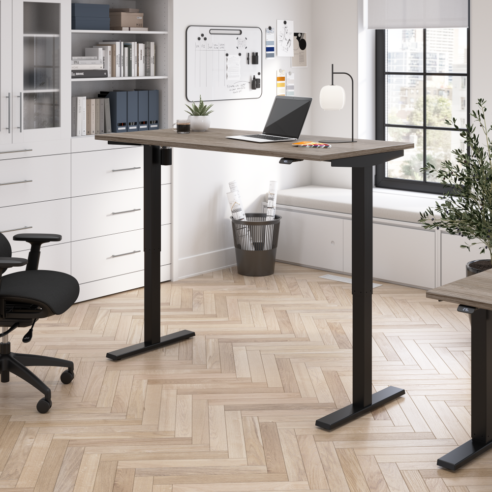 Shop Bush Business Furniture Move 40 Series 60W x 30D Electric Height Adjustable Standing Desk, Image 02, M4S6030MHBK, #color_modern hickory/black powder coat