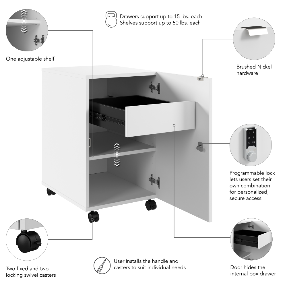 Shop Bush Business Furniture Assure Mobile File Cabinet with Drawer, Door, and Keypad Lock, Image 06, AUS116WHSU, #color_white