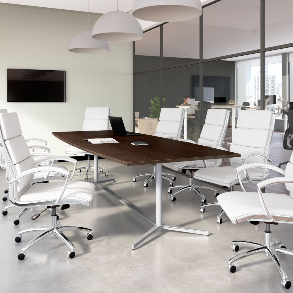 Shop Bush Business Furniture 120-inch Office Conference Table with Metal Base, Image 02, 99TBM120MRSVK, #color_mocha cherry/silver