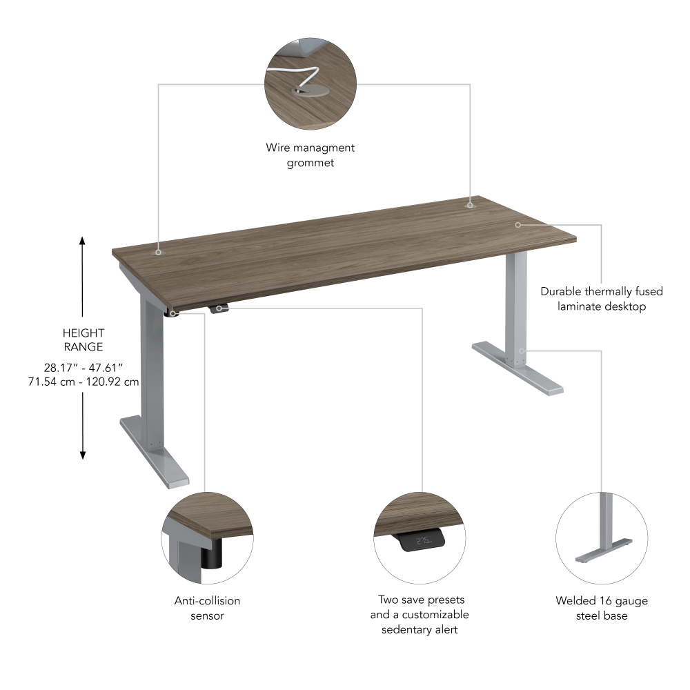 Shop Bush Business Furniture Move 40 Series 72W x 30D Electric Height Adjustable Standing Desk, Image 06, M4S7230MHSK, #color_modern hickory/cool gray metallic